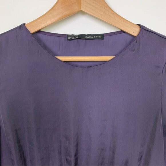 Zara Purple Peplum Satin Blouse Top - Picture 5 of 7